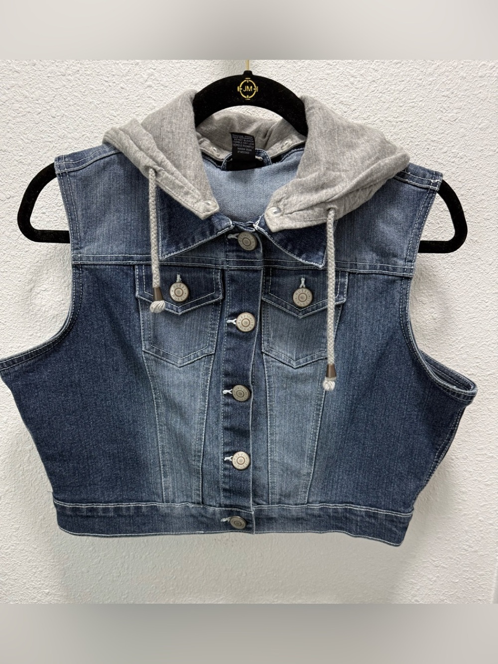Rue 21 sleeveless denim vest gray hooded sweatshirt Sz(XL)